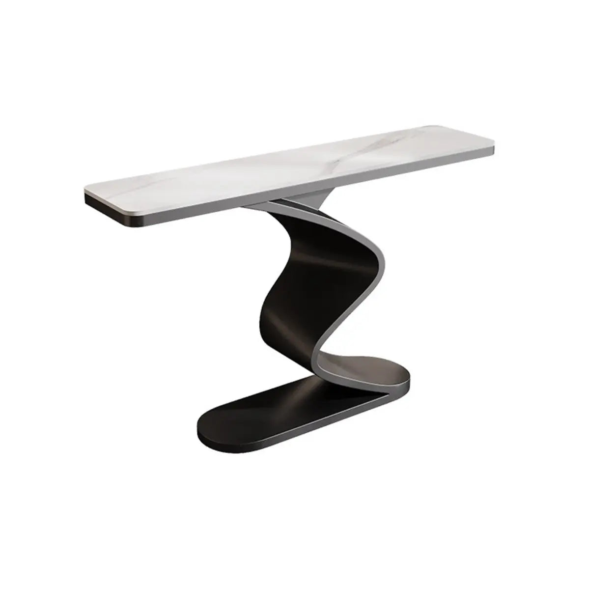 Modern Stone Top Curved-Base Console Table — White / Beige
