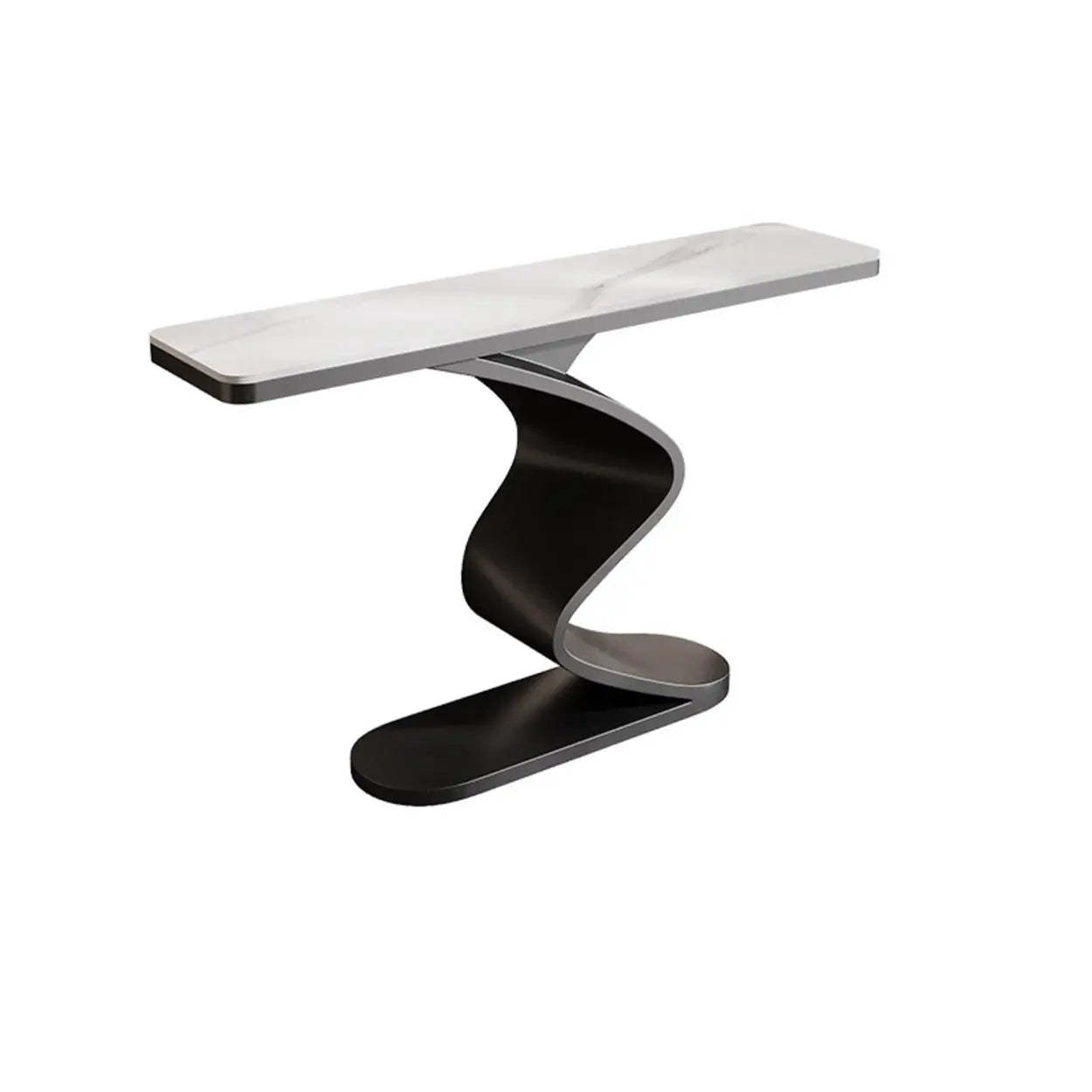 Modern Stone Top Curved-Base Console Table — White / Beige