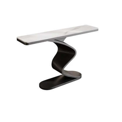 Modern Stone Top Curved-Base Console Table — White / Beige