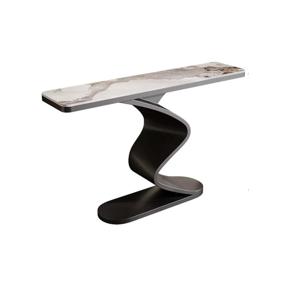 Modern Stone Top Curved-Base Console Table — Black / Beige