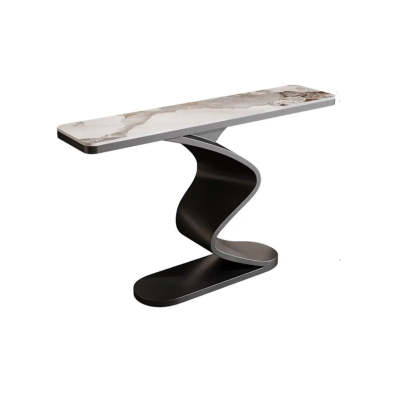 Modern Stone Top Curved-Base Console Table — Black / Beige