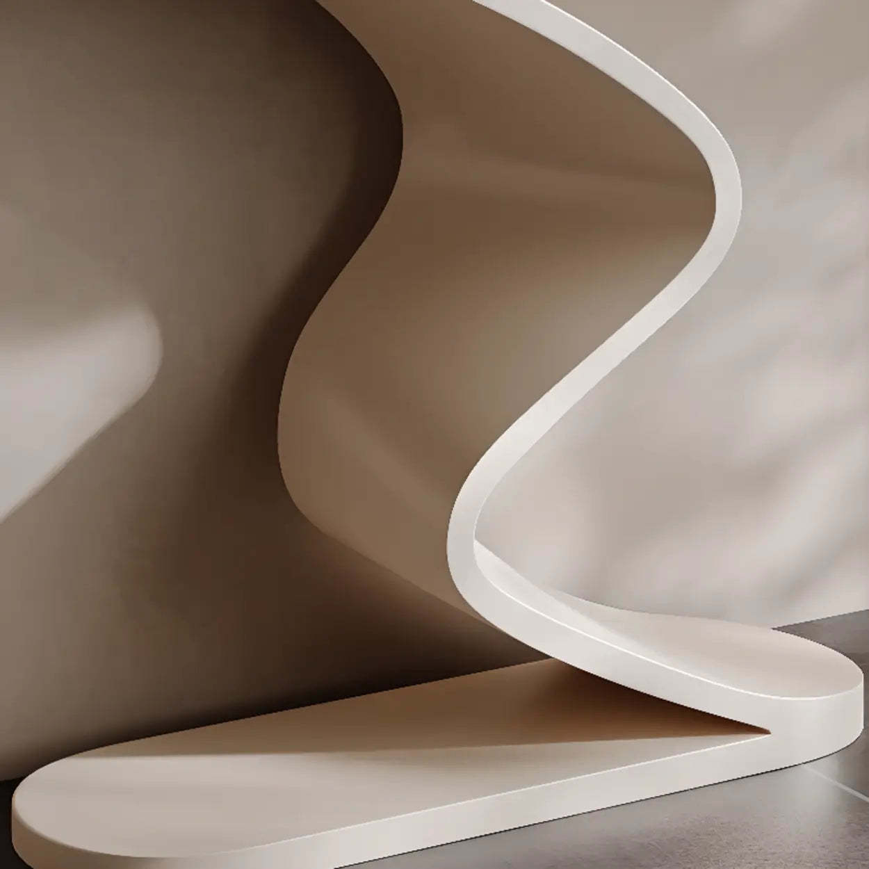 Modern Stone Top Curved-Base Console Table — White / Beige