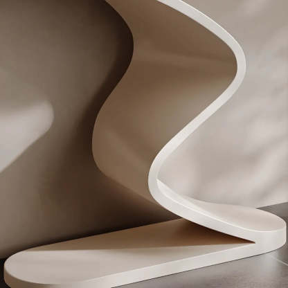 Modern Stone Top Curved-Base Console Table — White / Beige