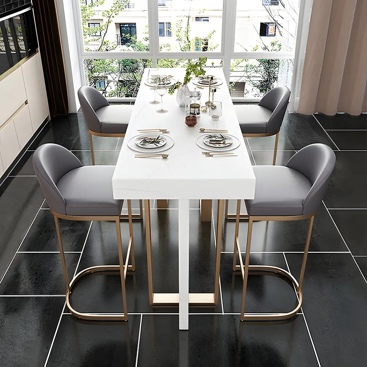Modern Scratch Resistant White Marble Bar Table — Table Only