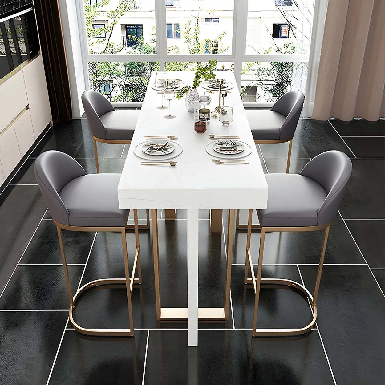 Modern Scratch Resistant White Marble Bar Table — Table Only