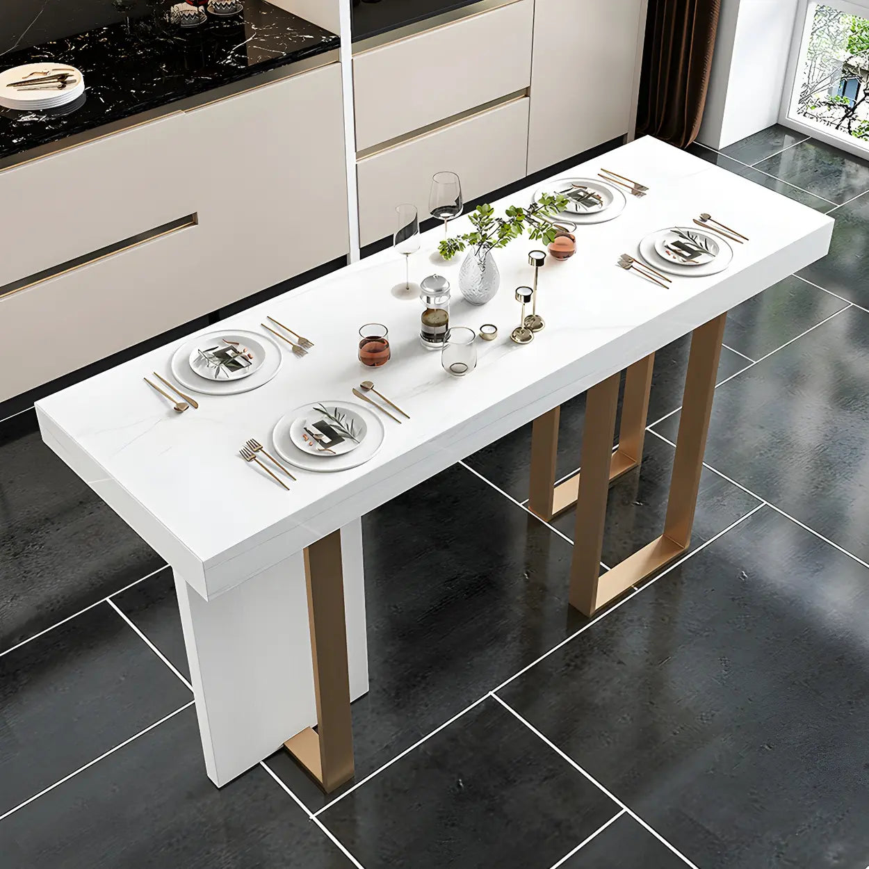 Modern Scratch Resistant White Marble Bar Table — Table Only