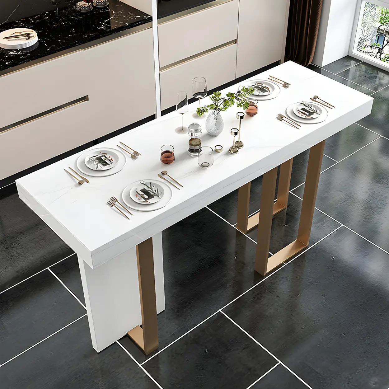Modern Scratch Resistant White Marble Bar Table — Table Only