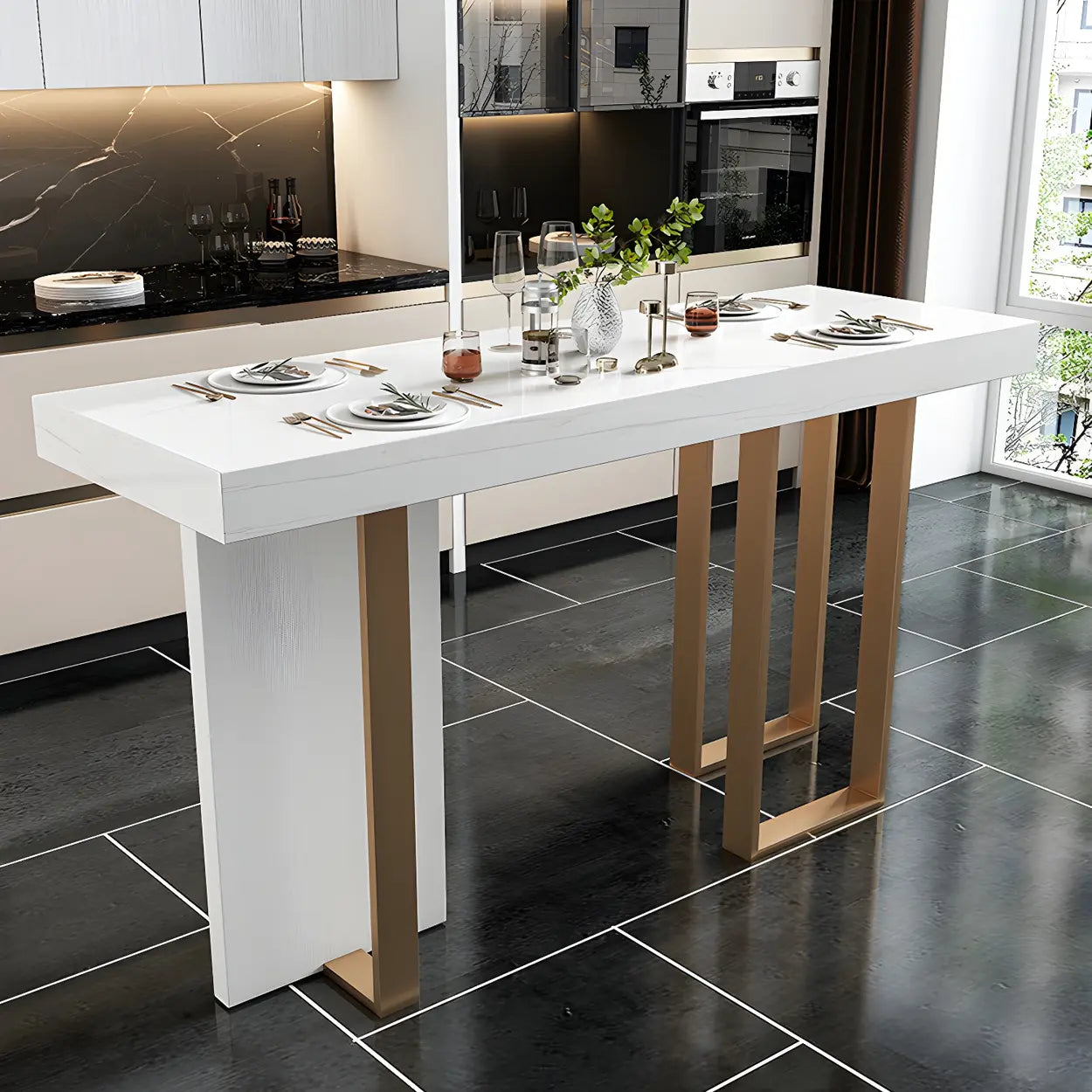 Modern Scratch Resistant White Marble Bar Table — Table Only