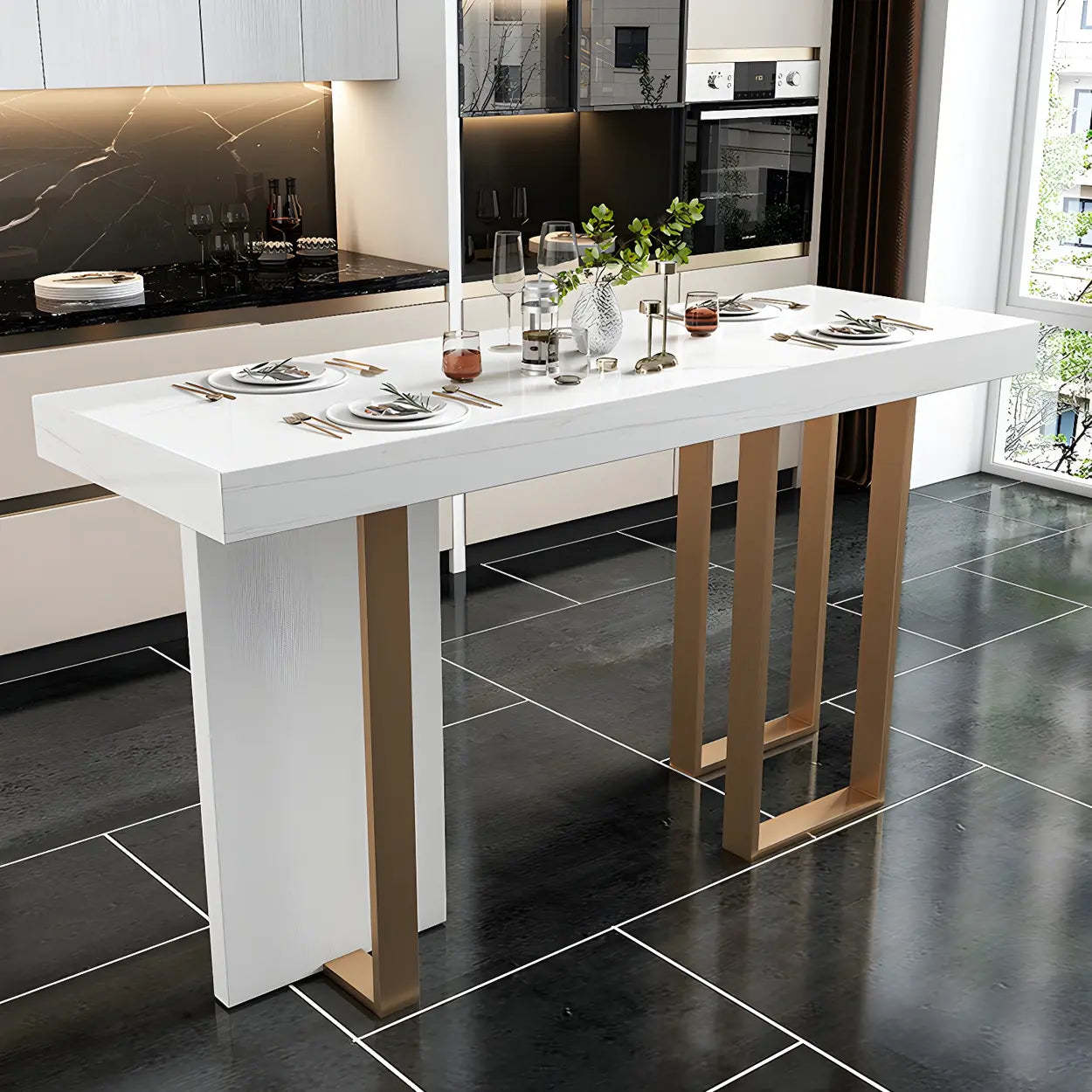Modern Scratch Resistant White Marble Bar Table — Table Only