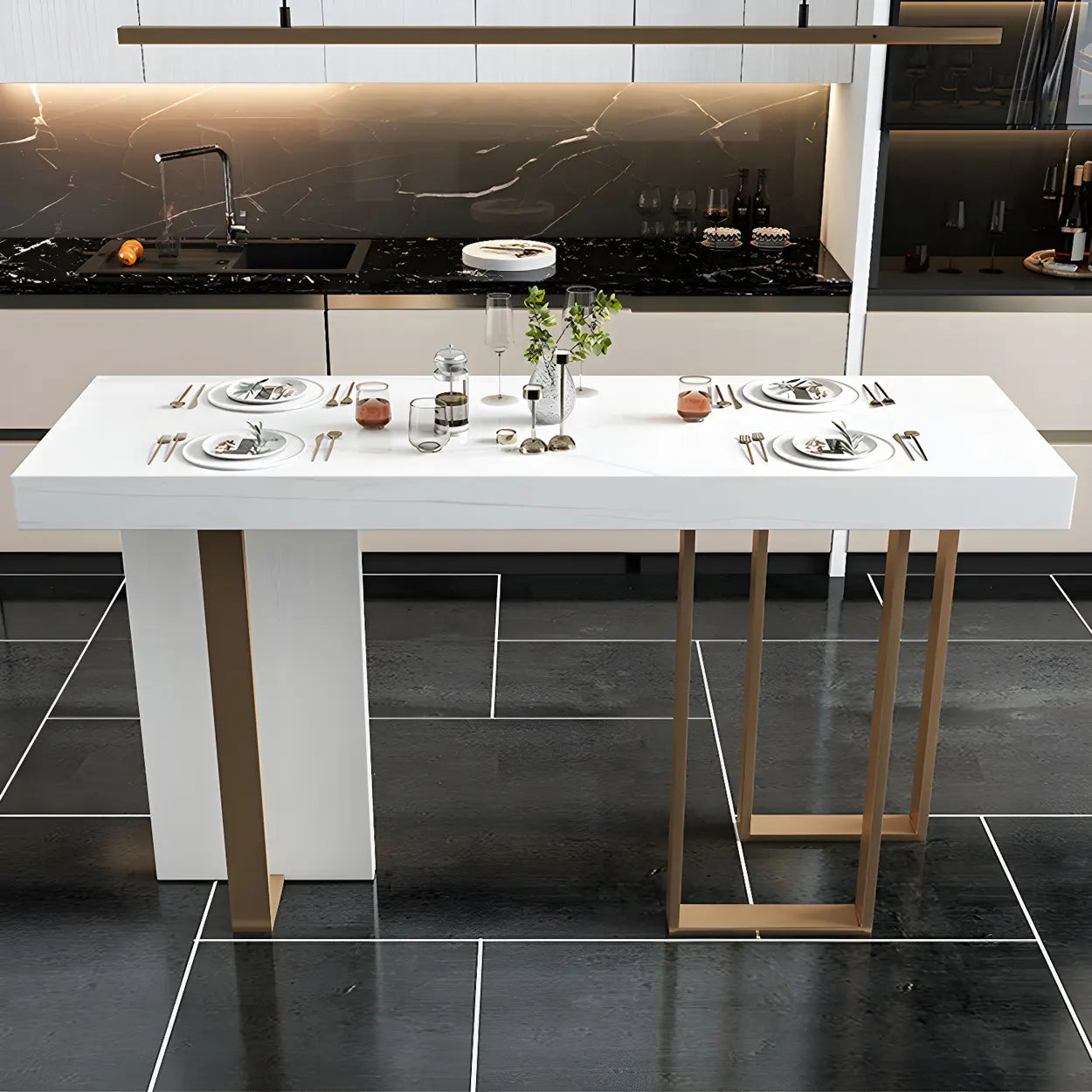 Modern Scratch Resistant White Marble Bar Table — Table Only