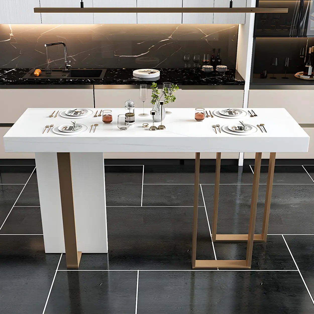 Modern Scratch Resistant White Marble Bar Table — Table Only