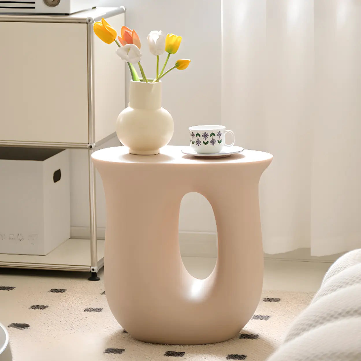 Modern Sculptural Acrylic White Side Table — Cream