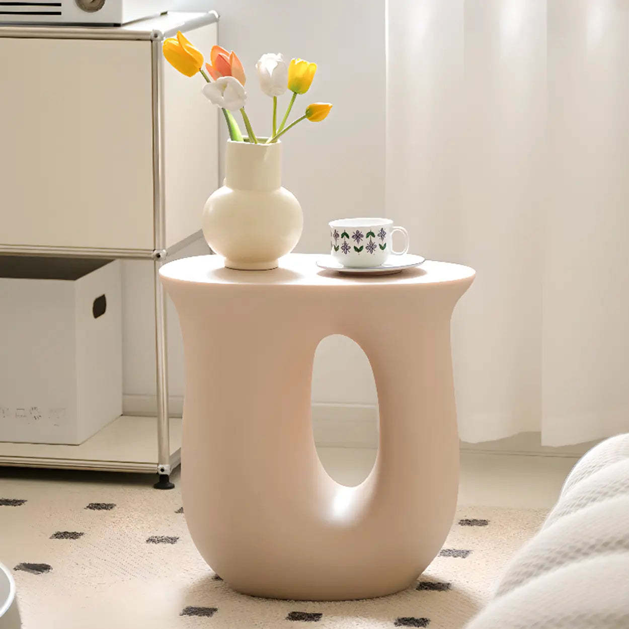 Modern Sculptural Acrylic White Side Table — Cream