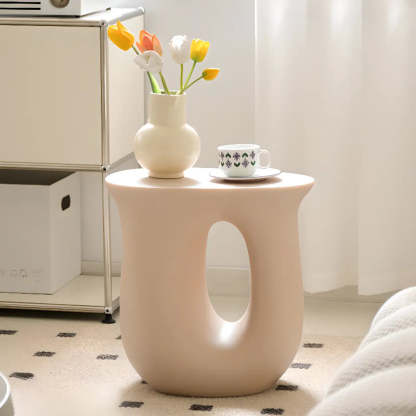 Modern Sculptural Acrylic White Side Table — Cream