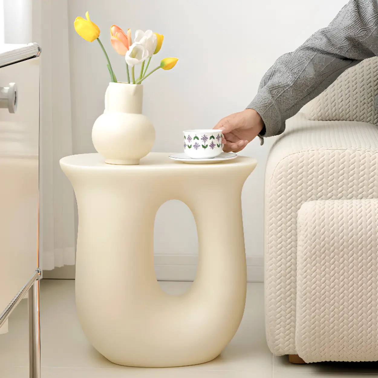 Modern Sculptural Acrylic White Side Table — Yellow