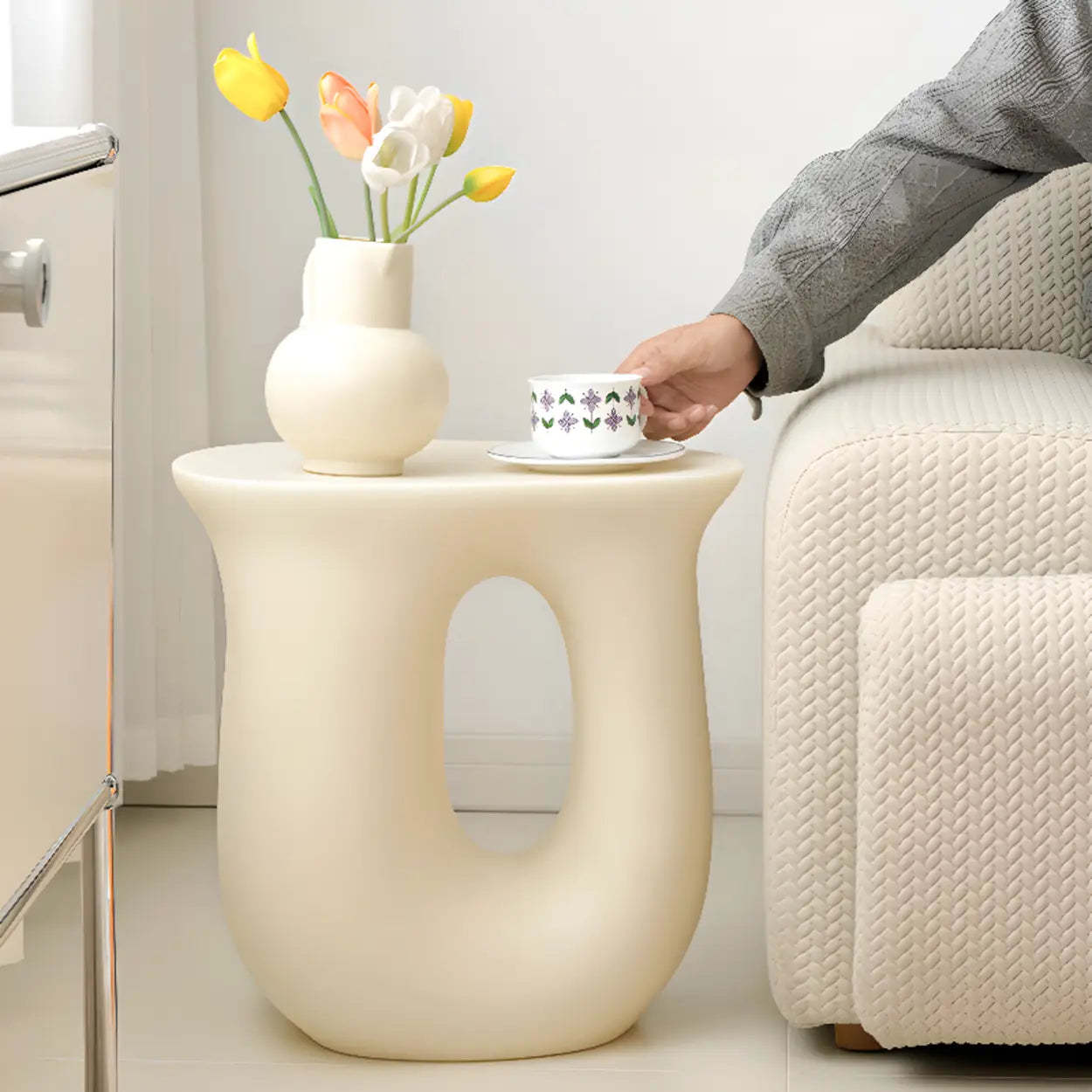 Modern Sculptural Acrylic White Side Table — Yellow