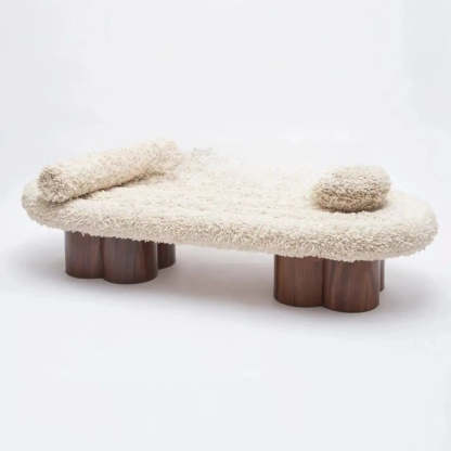 Modern Shearling Cloud Daybed with Wood Legs