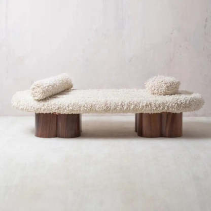 Modern Shearling Cloud Daybed with Wood Legs