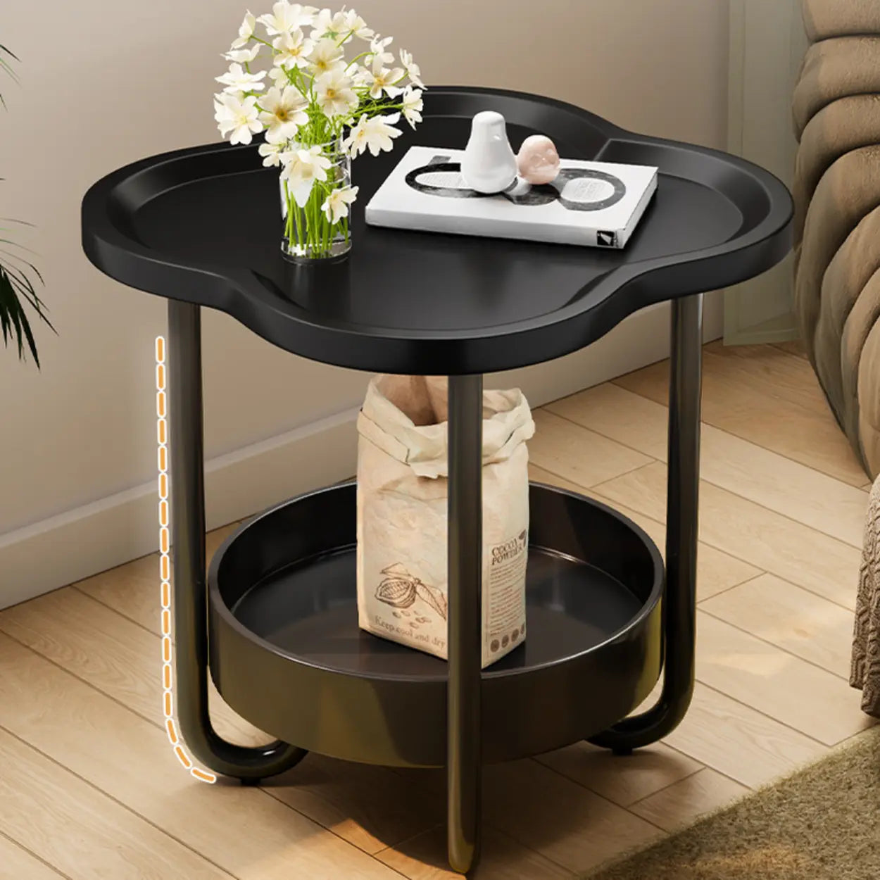 Modern Black Small Side Table with Shelf