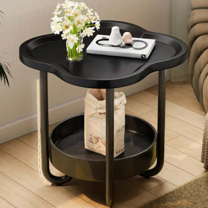 Modern Black Small Side Table with Shelf