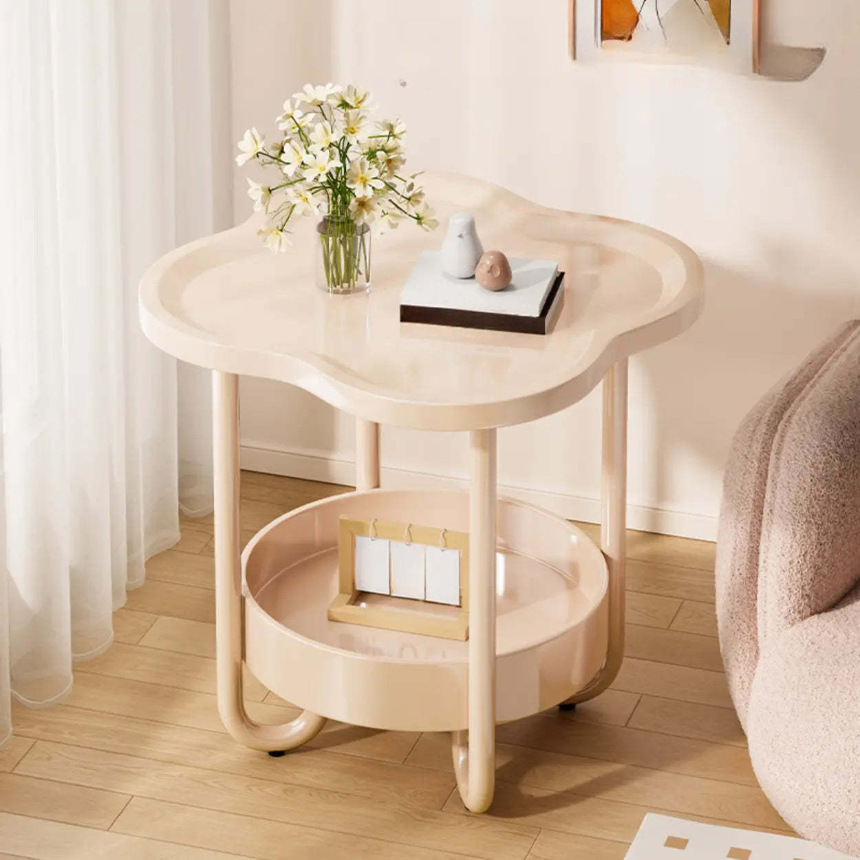 Modern Black Small Side Table with Shelf