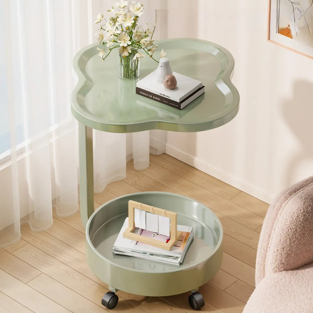 Modern Black Small Side Table with Shelf