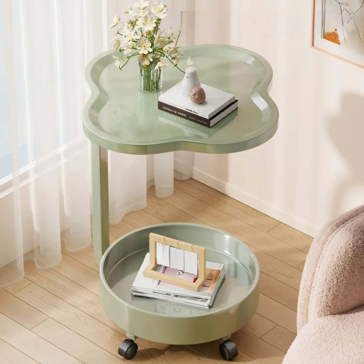 Modern Black Small Side Table with Shelf