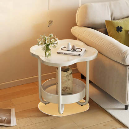 Modern Black Small Side Table with Shelf — Brown