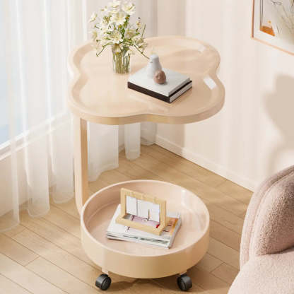 Modern Black Small Side Table with Shelf — Brown