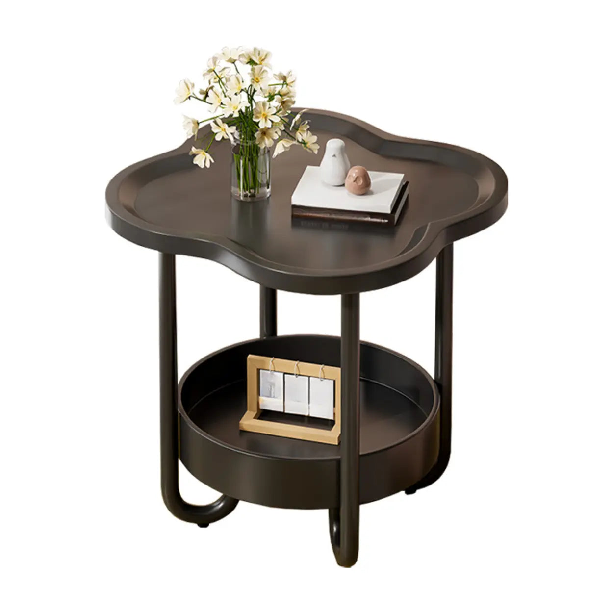 Modern Black Small Side Table with Shelf — Green