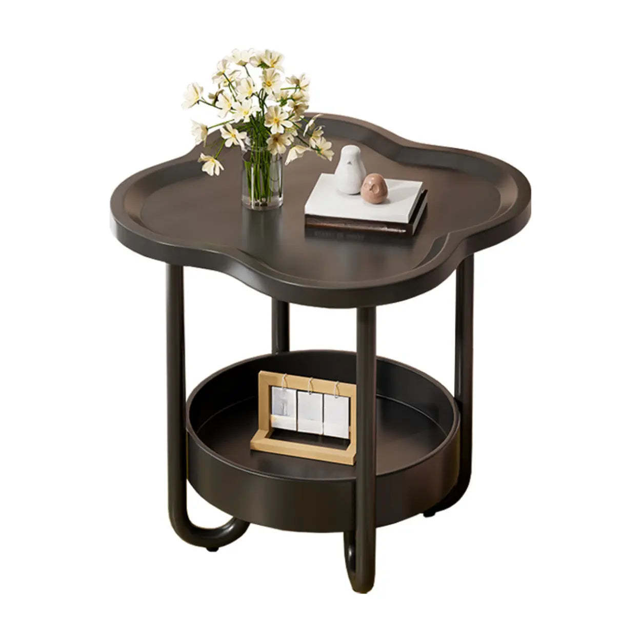 Modern Black Small Side Table with Shelf — Green