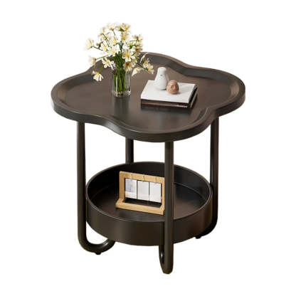 Modern Black Small Side Table with Shelf — Green
