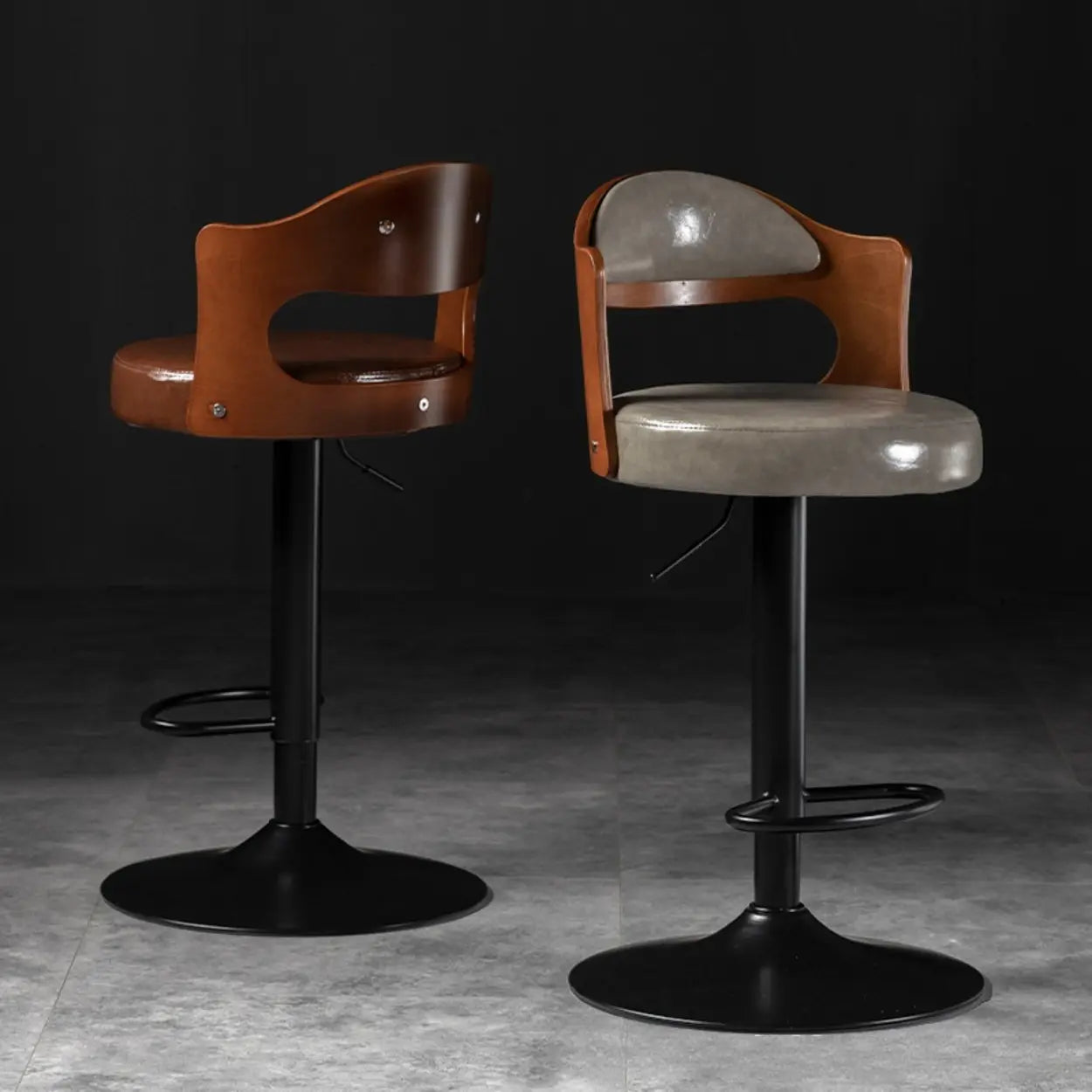 Modern Gray Round Rotatable Bar Stool with Back