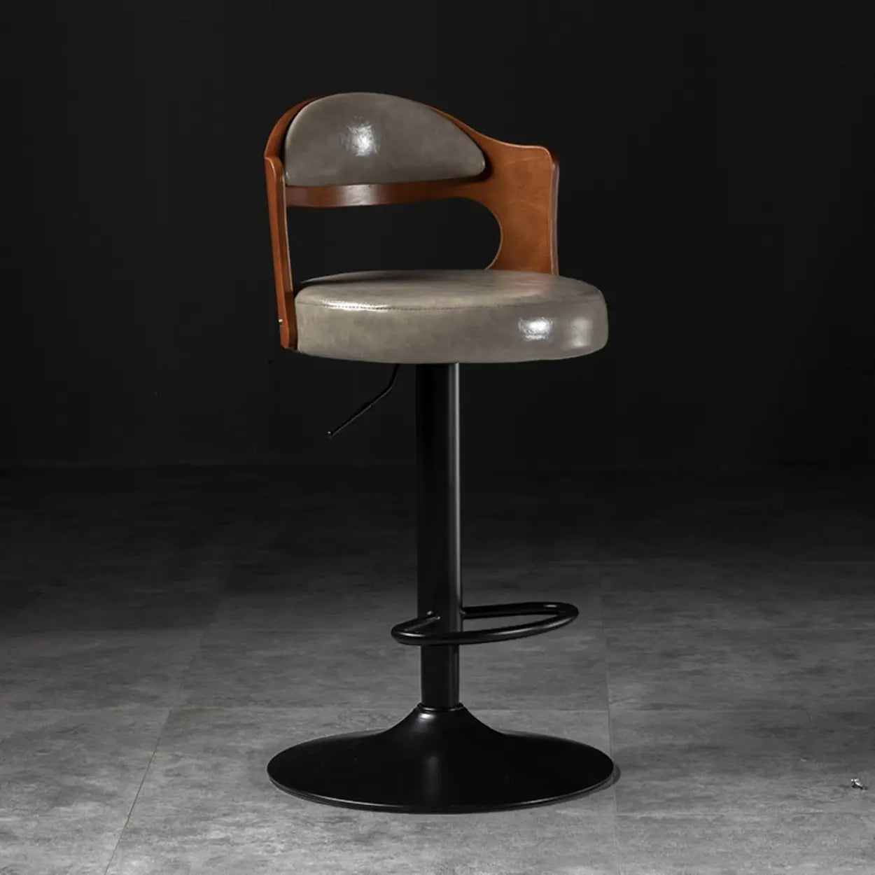 Modern Gray Round Rotatable Bar Stool with Back