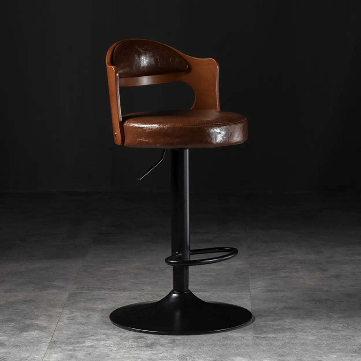 Modern Gray Round Rotatable Bar Stool with Back — Brown