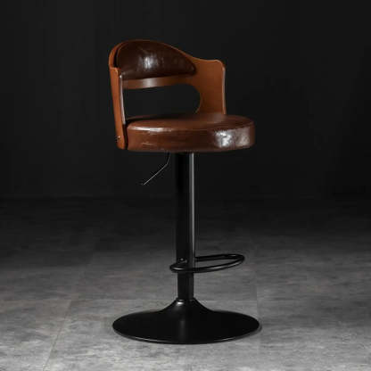 Modern Gray Round Rotatable Bar Stool with Back — Brown