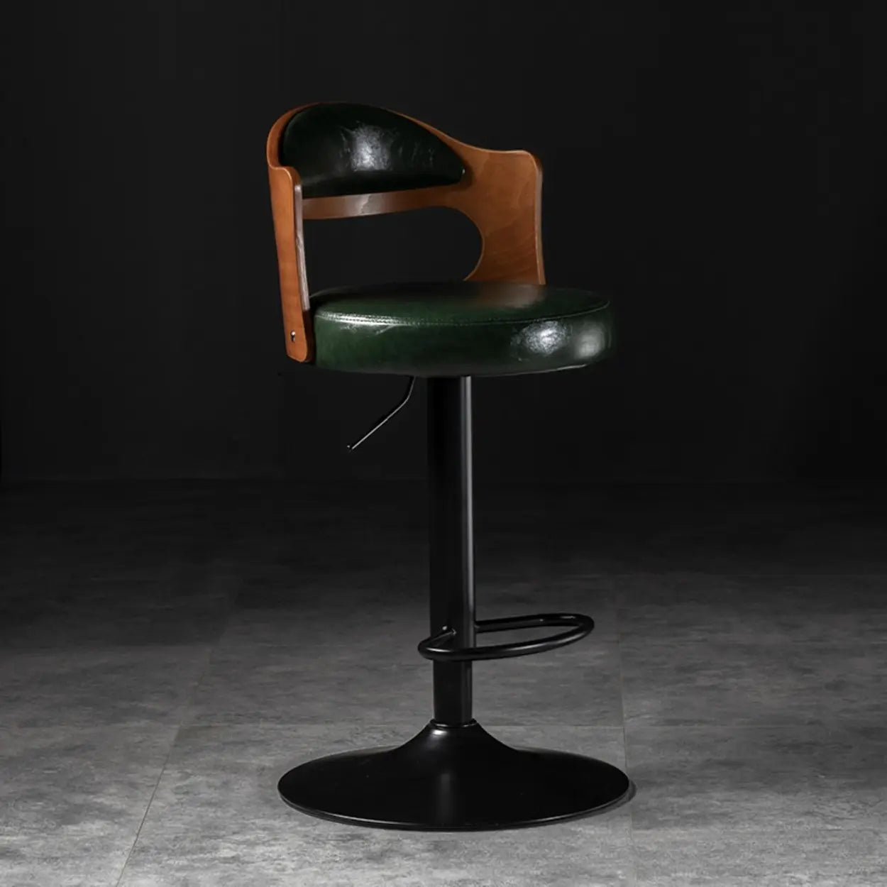Modern Gray Round Rotatable Bar Stool with Back — Blue
