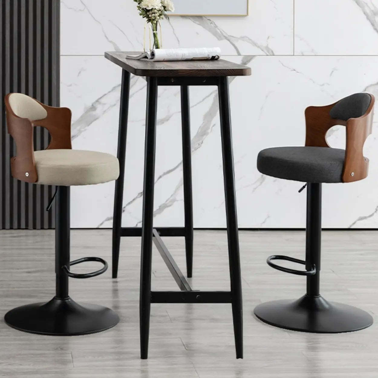 Modern Gray Round Rotatable Bar Stool with Back — Blackish Green