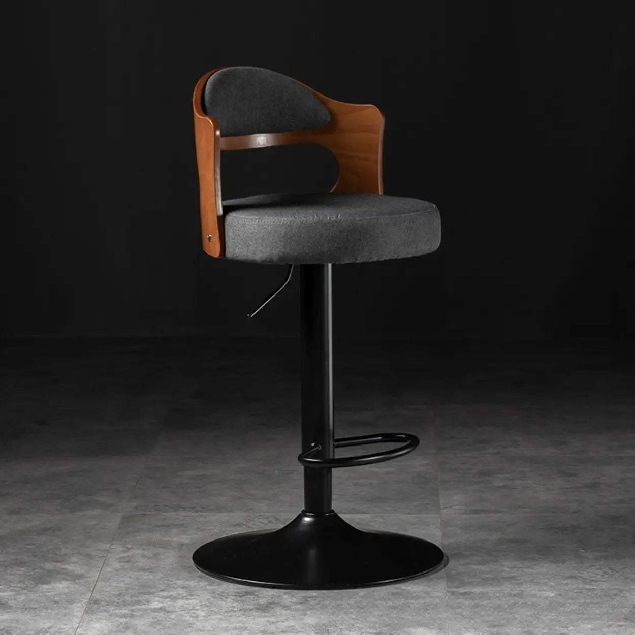 Modern Gray Round Rotatable Bar Stool with Back