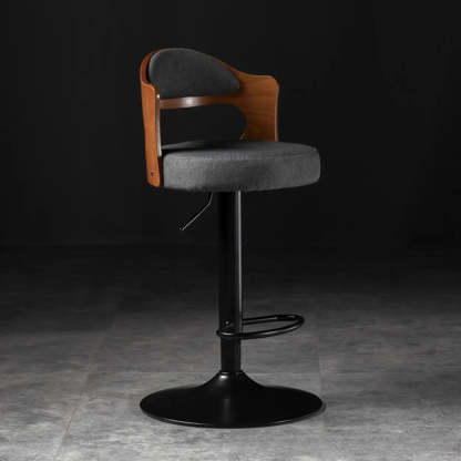 Modern Gray Round Rotatable Bar Stool with Back