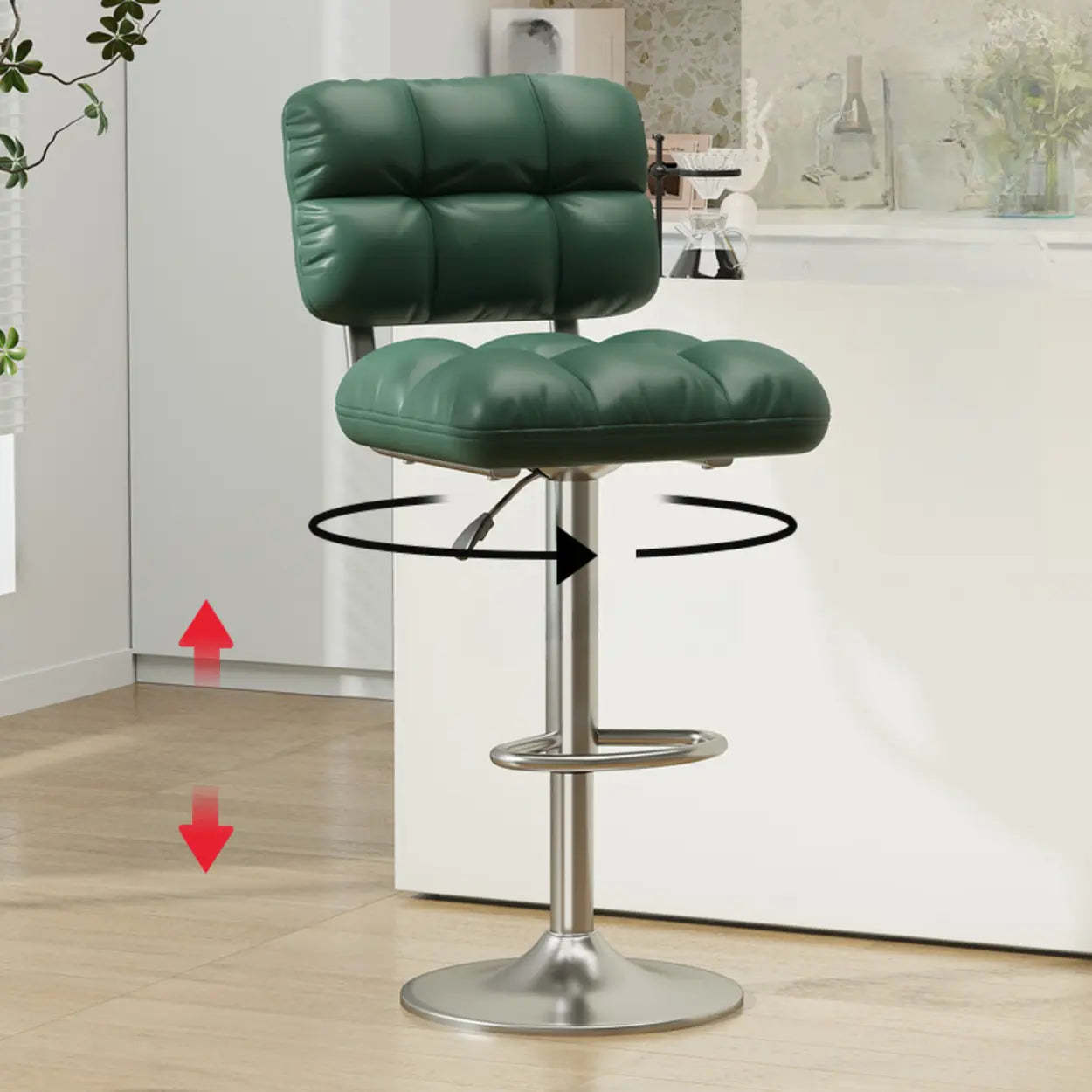 Green Rotating Adjustable Height Bar Stool