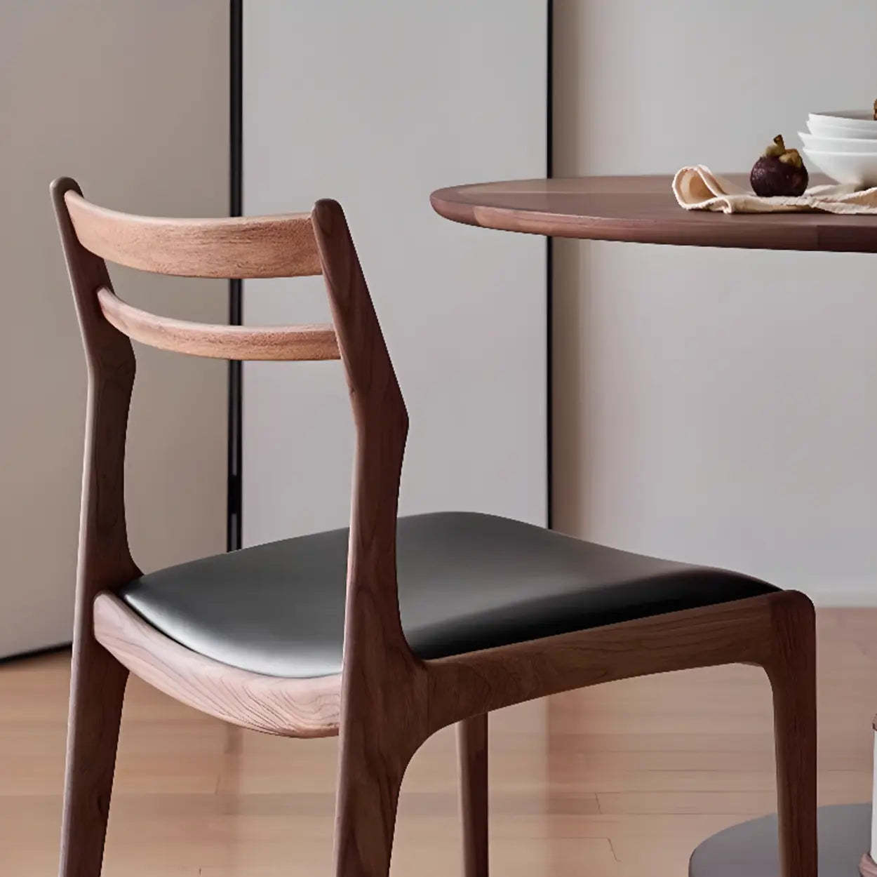 Modern Walnut Natural Wood Side Dining Chair