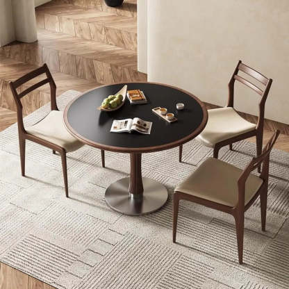 Modern Walnut Natural Wood Side Dining Chair — Nut-Brown / Apricot