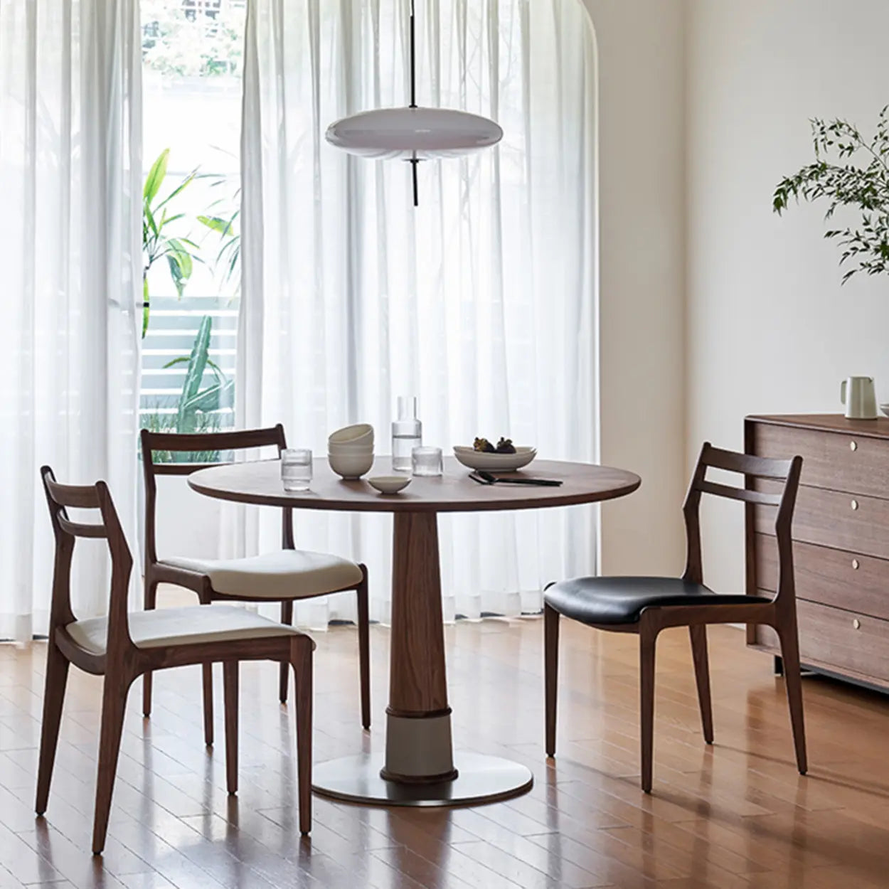 Modern Walnut Natural Wood Side Dining Chair