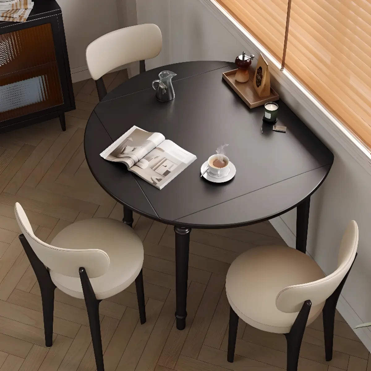 Modern Simple Black Round Wood Extendable Dining Table — Without Chairs / Black