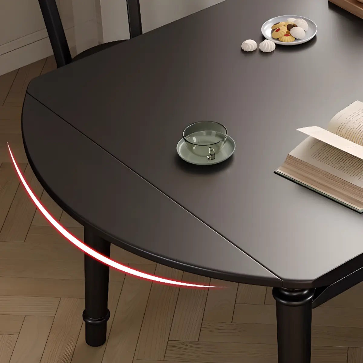 Modern Simple Black Round Wood Extendable Dining Table