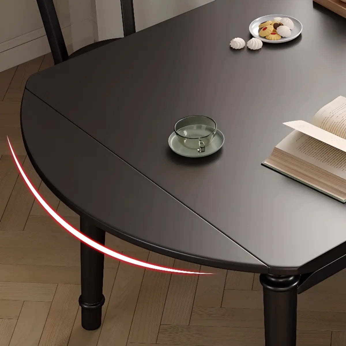 Modern Simple Black Round Wood Extendable Dining Table