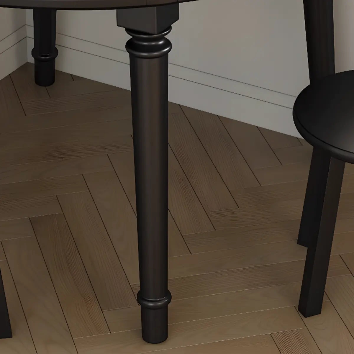 Modern Simple Black Round Wood Extendable Dining Table