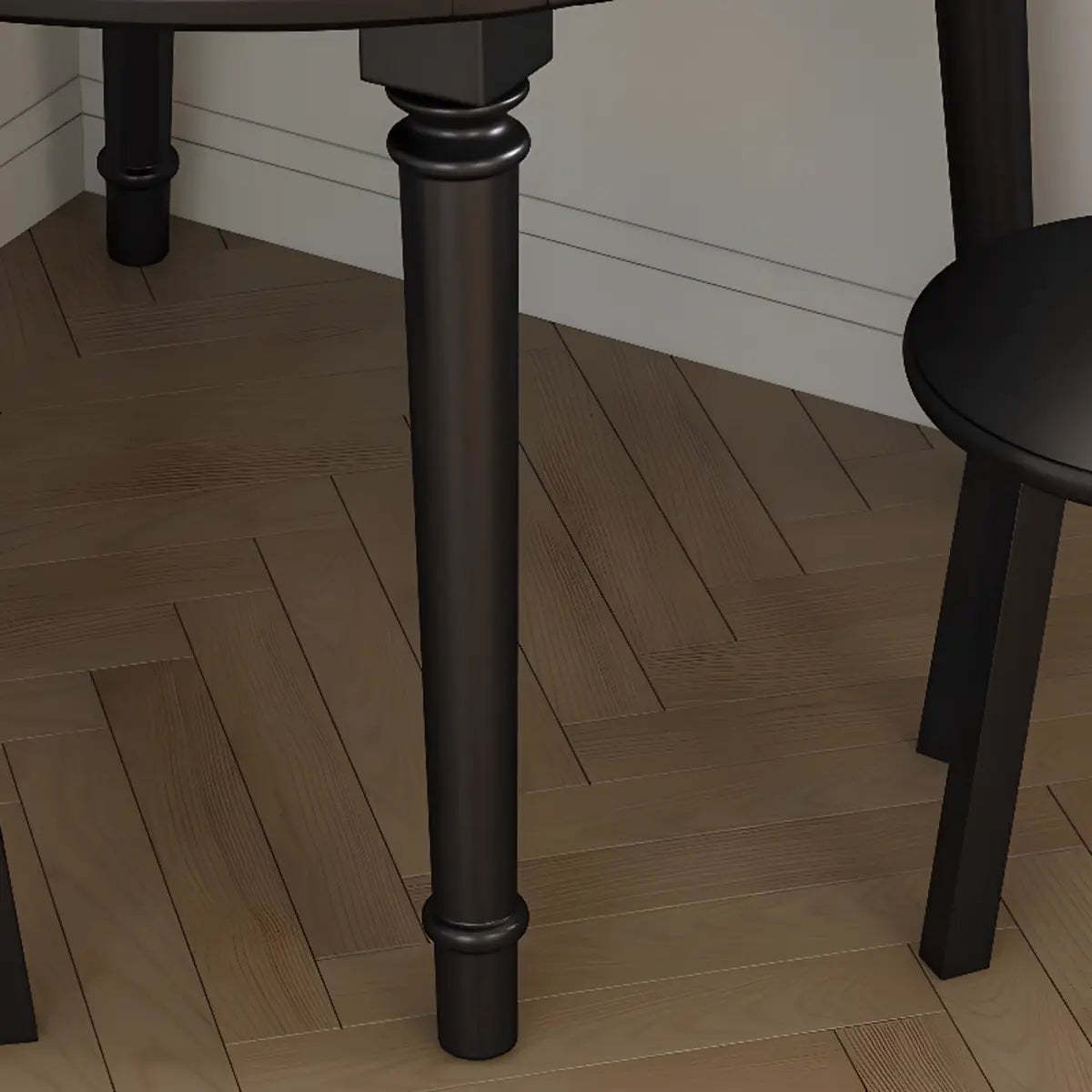 Modern Simple Black Round Wood Extendable Dining Table