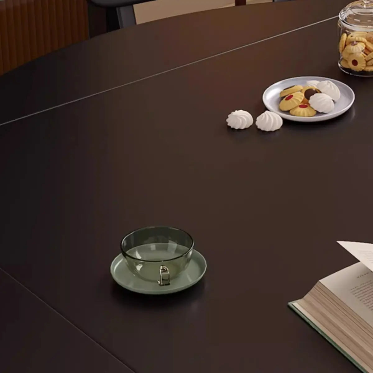 Modern Simple Black Round Wood Extendable Dining Table